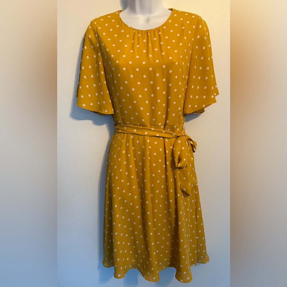 Banana Republic Mustard Polka Dot Midi Dress